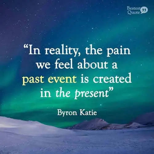 In reality, the pain we feel about a past event is created in the present. Byron Katie